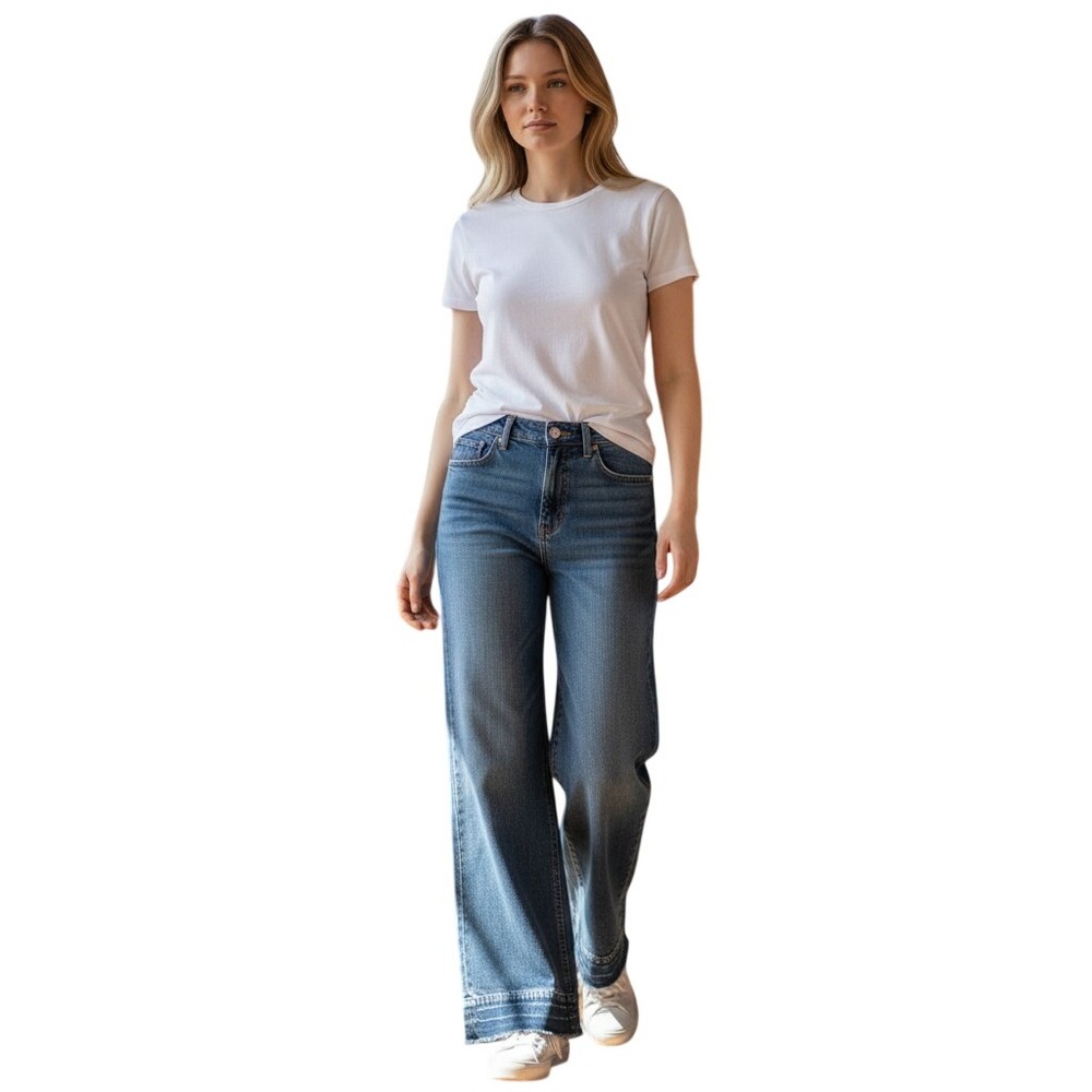 Banana Republic Wide Leg Jeans Womens 2 Medium Wash Denim Frayed Hem Low Rise